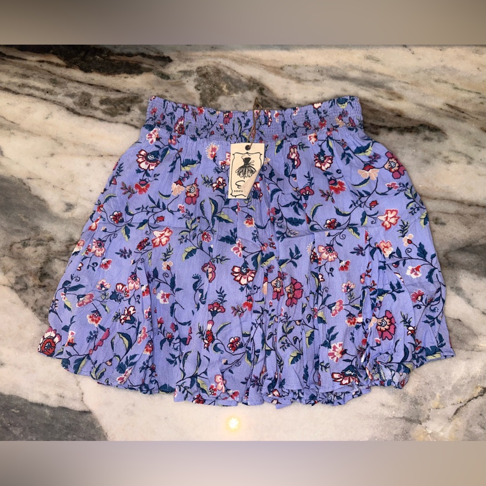 NWT Easel Size Small Floral Blue Bubble Boho Pull On Stretchy Skirt - Picture 2 of 9